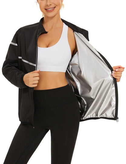LAZAWG Sweat Sauna Suit Women Zipper Workout Long Sleeve Sweat Sauna Jackets for Gym Exercise