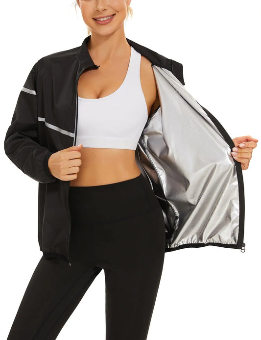 LAZAWG Sweat Sauna Suit Women Zipper Workout Long Sleeve Sweat Sauna Jackets for Gym Exercise