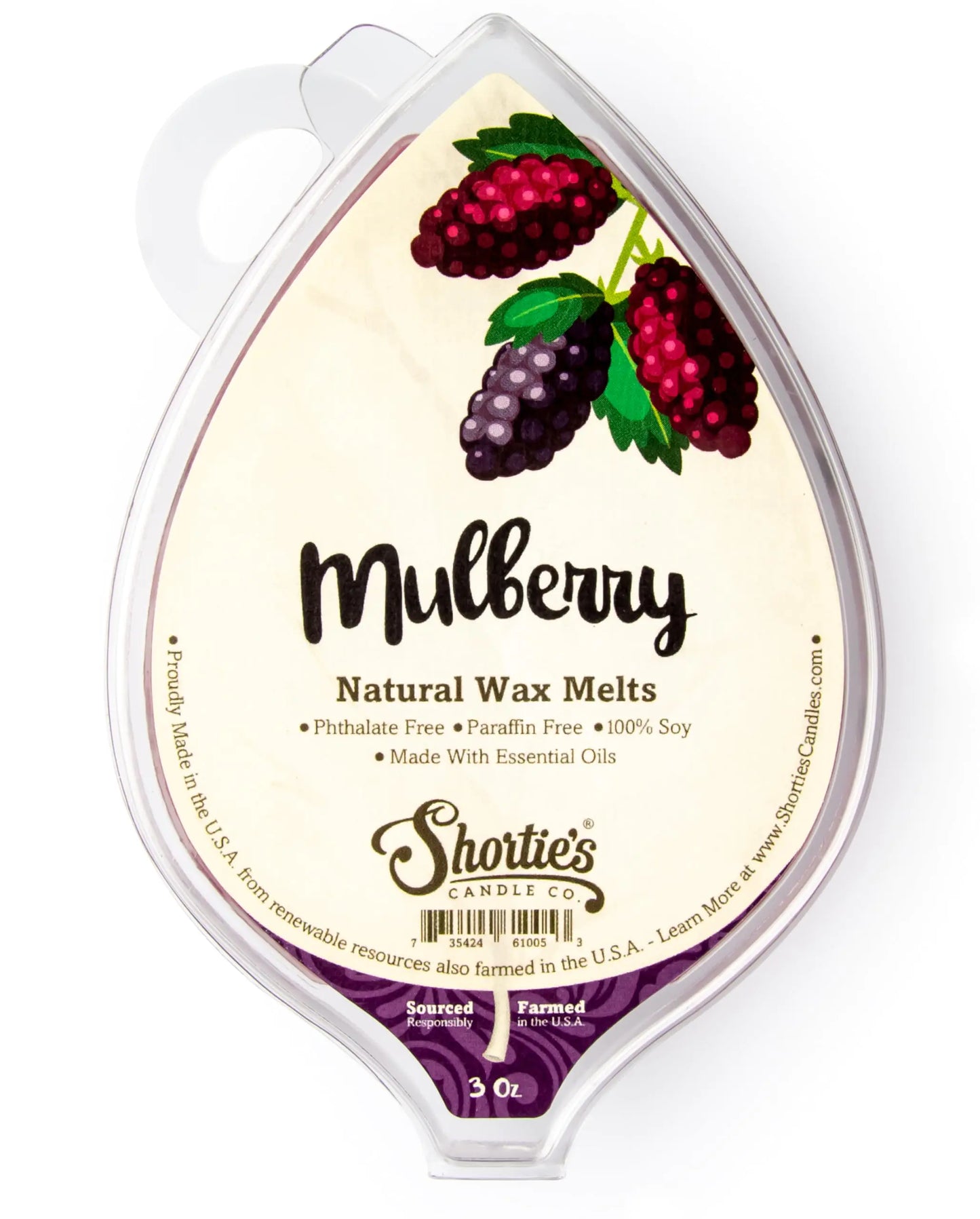 Shorties Candle Company Mulberry Natural Soy Soy Wax Melts - 1 Highly Scented 3 Oz. Bar - Made with 100% Soy and Essential Fragrance Oils - Phthalate & Paraffin Free Vegan Non-Toxic