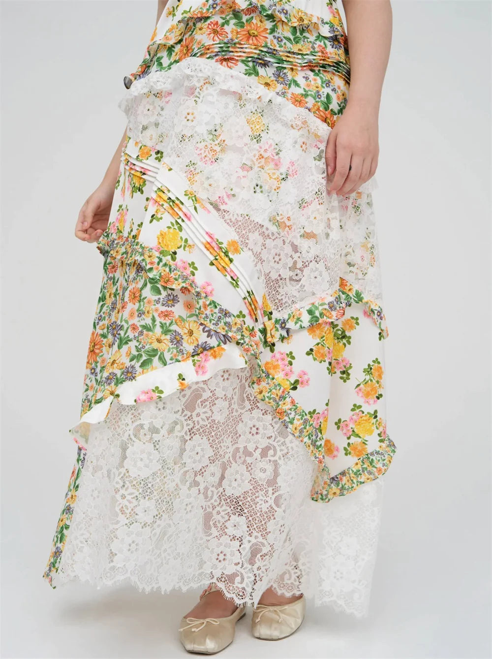 Women's Printed Halter Patchwork Hem Long Dress