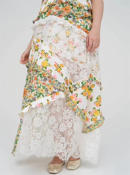 Women's Printed Halter Patchwork Hem Long Dress